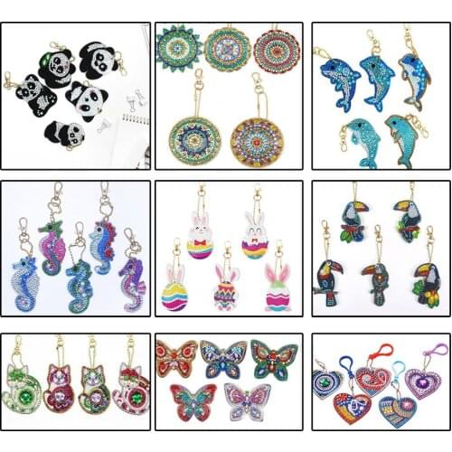 DIY Full round Diamond Keychain Special Shaped Diamond Painting Heart Animal girl Keychain Embroidery christmas gift