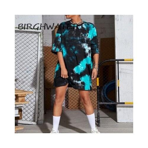 Tie-dye O-neck Chic Tshirt Women Oversized Loose Short Sleeve Casual Fashion T-shirts 2021 Summer Vintage Streetwear Top