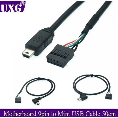 Computer motherboard 9pin to Mini USB charging data cable DuPont 2.54mm DuPont USB to MINI USB shielded 90 Degree Right cable