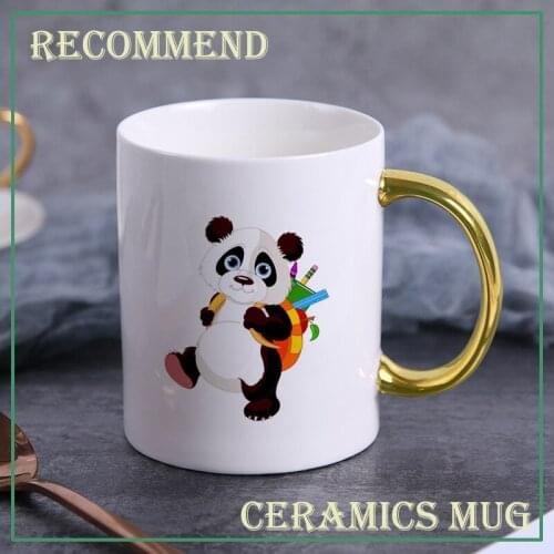 Ceramic Coffee Mug Milk Cup Drinkware Panda of endorsement bag Pattern Teacup Simple Creative Mugs Gold handle cup KTDW-059