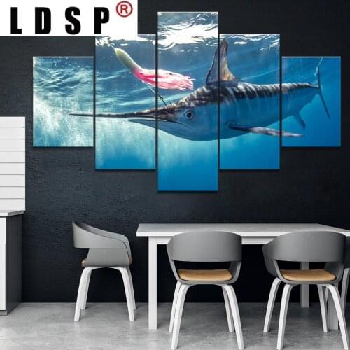 LDSP Wall Art Canvas Painting Home Decor Printed Modern Living Room Unframe Pictures 5 Pcs Fishing Canvas Landscape Poster