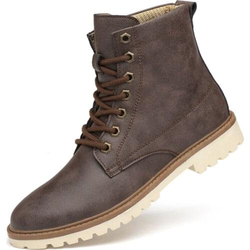 Men Winter Warm Lace Up Boots Fashion Male Genuine Leather Shoes Black Khaki Leather Ankle Boots Men Boots