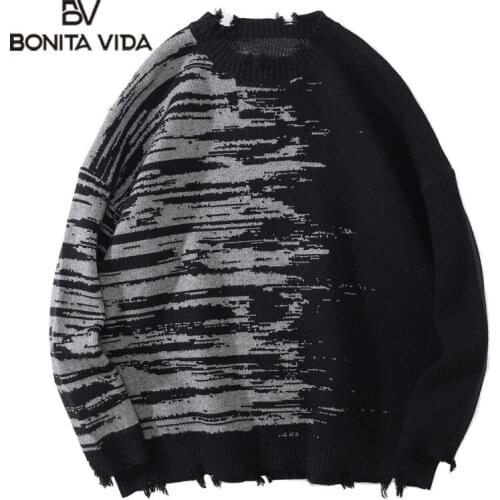 Bonita Vida Hip Hop Sweaters Men Knitted Sweater Jumpers Streetwear Harajuku Mens Fashion Casual Pullover Tops