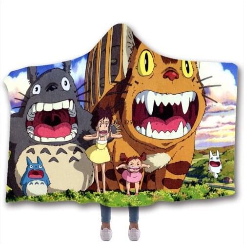 Anime My Neighbor Totoro Printed Soft Blanket Warm Wool Velvet Hoodie Blanket Home Sofa Camping Cloth Harajuku Hooded Blanket