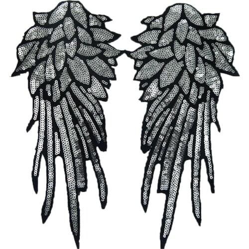 New Arrival Feather Wing Embroidery Lace Applique Paillette Fabric Sweater Clothes Patch Sequined Sticker T-shirt Diy Decoration