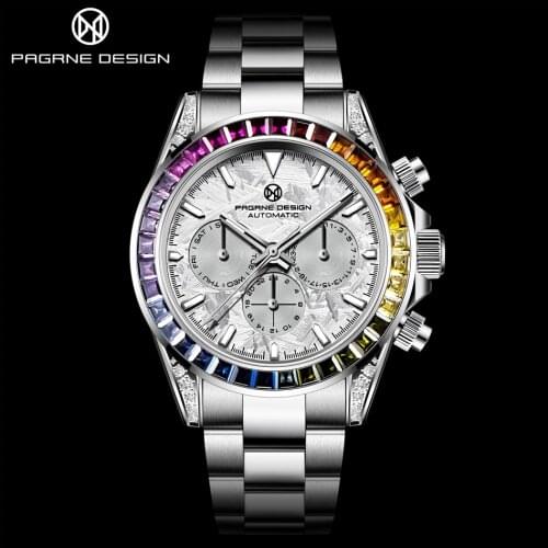 PAGRNE DESIGN Brand Men Wristwatch Fashion Mechanical Watch Top Brand Stainless Steel Sapphire Glass Waterproof Automatic Watch