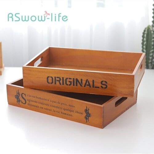 Retro Wooden Desktop Groceries Storage Tray Wood Pallet Wooden Box Wooden Tray Jewelry Tray Serving Tray Coffee Table Tray