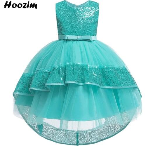 Luxury Mint Green Asymmetrical Gala And Evening Dress Girls 4-11 Years Modern Shine Sequin Tulle Fluffy Wedding Dresses Children