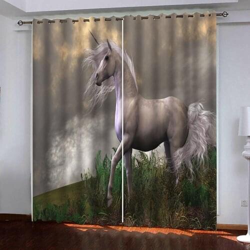 Luxury Blackout 3D Curtains For Living room Bedding room Office grey horse curtains