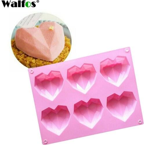 Walfos 3D DIY Silicone Love Cake Moulds 6 Cavity Diamond Love Heart Fondant Decorating Tools Chocolate Pastry Molds Baking Tools