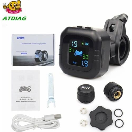 Motorcycle TPMS Motor Tire Pressure Tyre Temperature Monitoring Alarm System with 2 External Sensors USB Charging motos