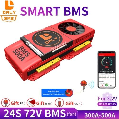 Smart bms daly board 3.2V 24s lifepo4 400ah battery EV bms 72V 300A 400A 500A bms lifepo4 Bluetooth UART RS485 CAN With Fan