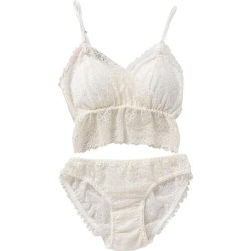 French Girl Sweet Lace Edge Thin Bra Without Steel Ring Triangle Cup Bra Suit Lace Lingerie Set