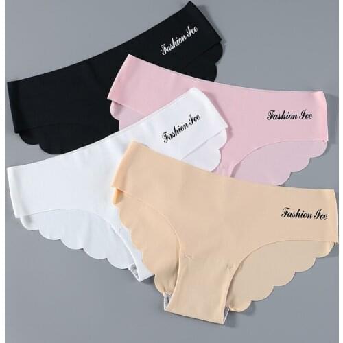 3Pcs/Set Seamless Underwear Female Slip Silk Womens Plain Color Panties Lady Ruffle Underpants Girls Briefs Smooth Panty Bragas