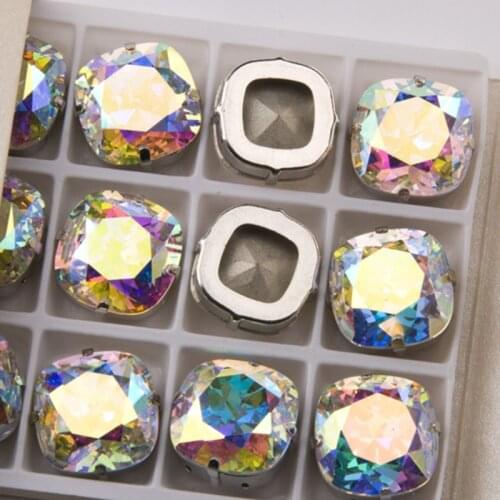 Cushion Cut 4470 Fancy Rhinestones AB Square Strass Sew On Stones Point Back Setting Crystal Sewing Rhinestone For Dress