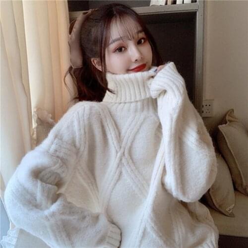 High Quality 2021 Thick Turtleneck Women Sweaters Autumn Winter Soft Warm Pull Tops Loose Women Pullover Knitted Sweater Jumper