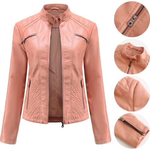 Women Spring Autumn Faux Leather Jacket Zipper Basic Coat Turn-down Collar Motor Biker Jacket Fitted Slim Outwear Chaqueta Muje