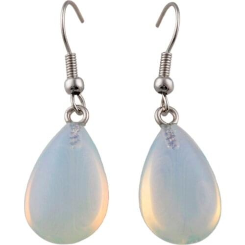 TUMBEELLUWA White Opal Opalite Stone Water Drop Teardrop Bead Dangle Earrings Womens Jewelry