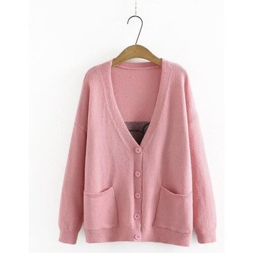 Plus Size Womens V-neck Knitted Cardigans Long Sleeved Autumn Winter New Outerwear