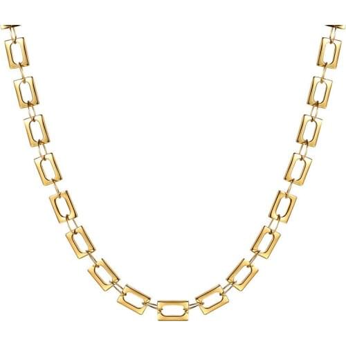 Stainless Steel Square Hollow Chain Necklace Womens Short Choker Necklace Gold/Silver Color Punk Link Jewelry Party Gift Collar