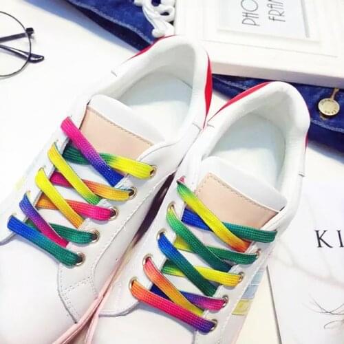 2 Pair Colorful shoeLace Rainbow Gradient Print Flat Canvas Shoe Lace Shoes Casual Chromatic Colour Shoelaces 80CM/100CM/120CM