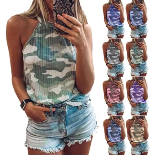 2021 summer camouflage print sleeveless Halter Top