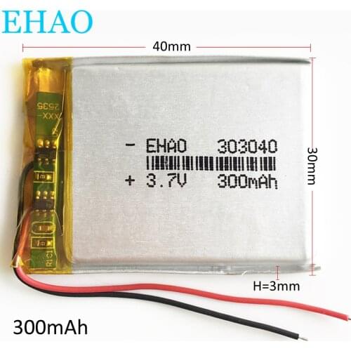 3.7V 300mAh battery 303040 Lithium Polymer Li-Po Rechargeable Battery For DIY Mp3 MP4 MP5 GPS PSP bluetooth electronic part