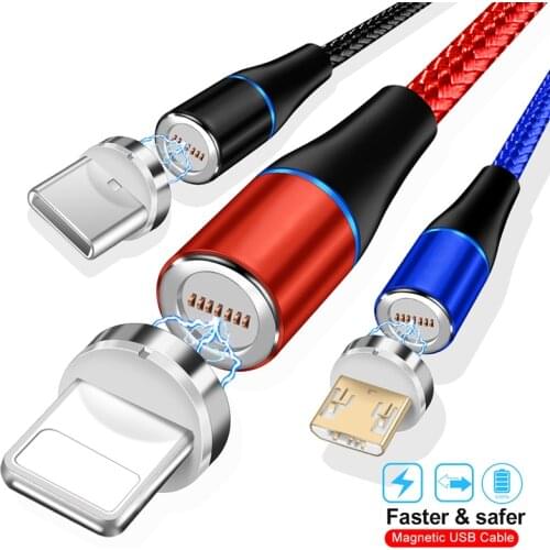 3A Magnetic USB Cable Micro USB Type C LED Lighting For iPhone 12 11 Pro Samsung S10 Xiaomi Mobile Phone Fast Charging Data Cord