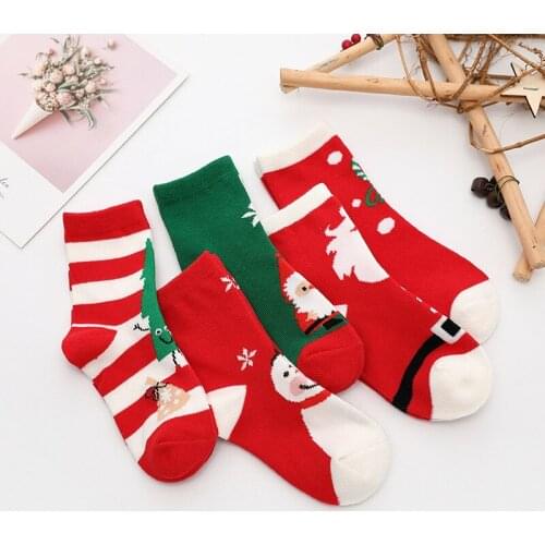 5 Pairs /lot Kids Soft Cotton Socks Baby Boy Girl Cute Cartoon Warm Stripe Fashion Christmas Socks Autumn Winter Accessories