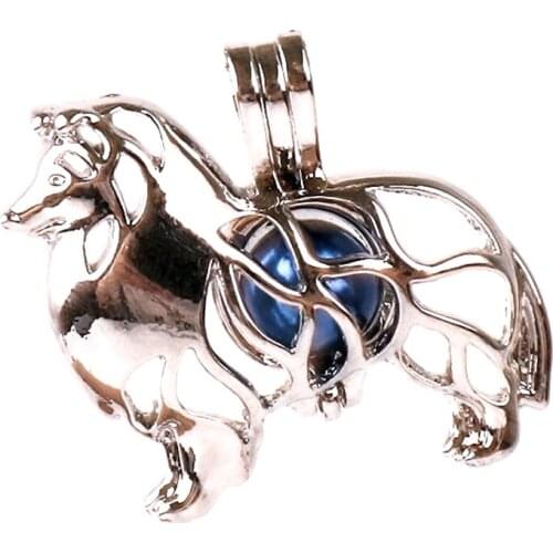 5pcs Silver copper Big lion dog animal Beads Pearl Cage Pendant Locket Charm Fairytale Party Essential Oil Diffuser Accessories