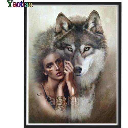 5D Diy Diamond Painting Full Drill Square Round Wolf And Girl Diamond Embroidery Kits Rhinestone Pictures Mosaic Sale Home Decor