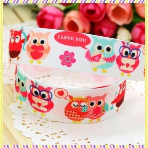 7/8'' Free shipping valentine owl printed grosgrain ribbon headwear hair bow diy party decoration wholesale OEM 22mm B762