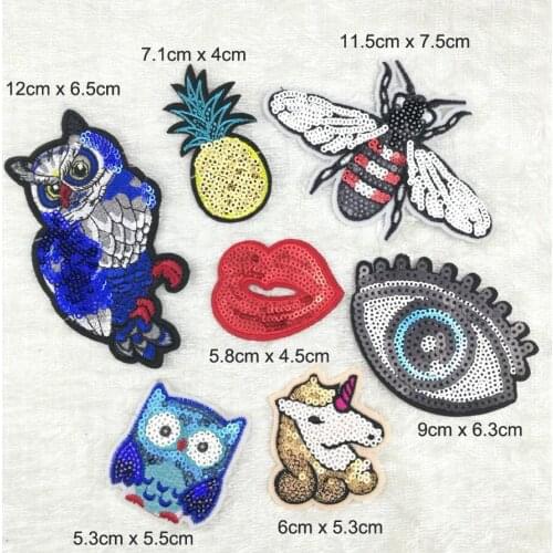 7Pcs Sequined Patch Applique Eyes Pineapple Owl Patches Stickers for clothes Jacket DIY Craft Decoration