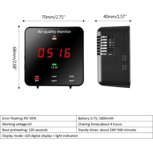 CO2 Meter Carbon Dioxide Detector Air Quality Monitor HCHO TVOC CO2 AQI Tester X6HD