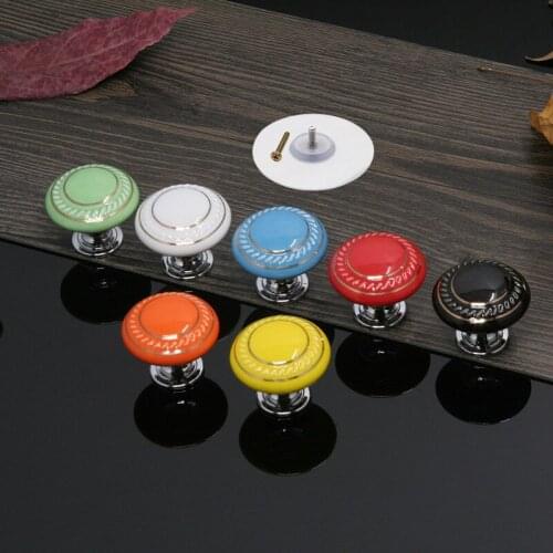 Punch-free drawer cabinet door handle simple wardrobe door color double silver circle round single hole ceramic handle