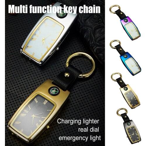 HOT Watch Flashlight Gadget With Torch Compass & Keychain 4-in-1 Metal Outdoor Tool USB Rechargeable