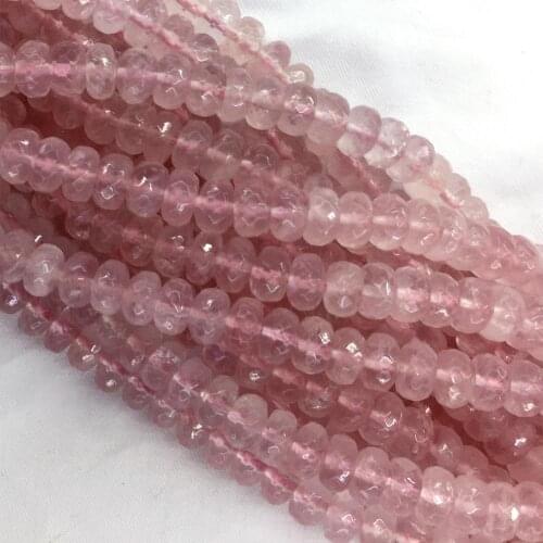 High Quality Mozambique Clear Pink Rose Quartz Crystal Loose Faceted Rondelle Necklace Bracelet Jewelry Beads 06038