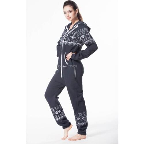 Jumpsuit Printed onesie hoodie fleece cotton zip nordic way romper cosy playsuit women clothes