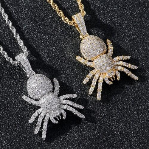 Bling Spider Pendant For Men Women 5A Micro Pave Zircon Necklaces Fashion Hip Hop Jewelry