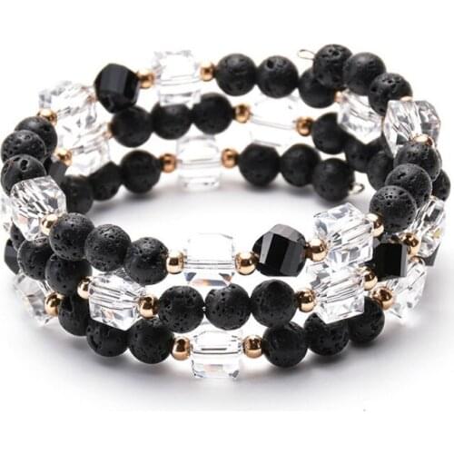 Lava Rock Stone Crystal Beads Multi Circle Winding Bracelet Women Men Multi Layer Essential Oil Bracelet Fashion Accessories