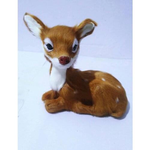 Simulation sika deer 15x8x12cm toy model polyethylene&furs prone deer model home decoration props ,model gift h0095