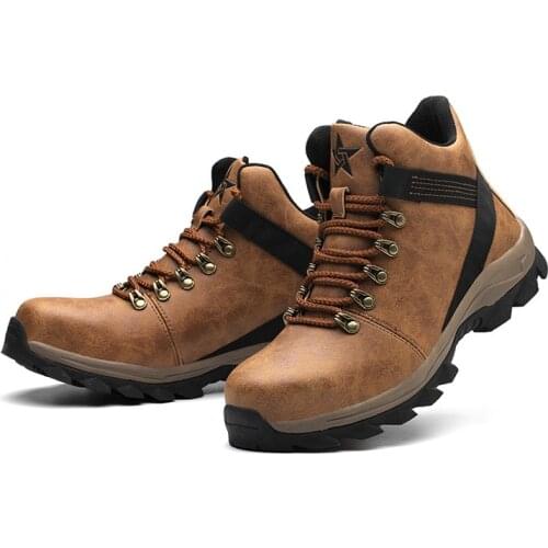 Fashion Men High Top Work Shoes Steel Toe Anti Smashing Safety Shoes Kellaf Midsole Anti Piercing Foot Protection Martin Boots