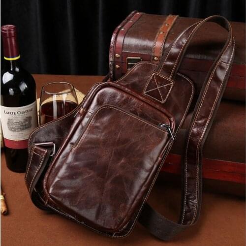 High Quality Men Cross Body Bag Genuine Leather Cowhide Vintage Sling Chest Bag Travel trend fashion Messenger Shoulder Bag