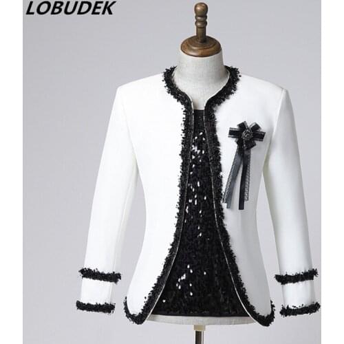 Mens O-neck Fringes Suit Jacket Evening Party Bar Concert Stage Performance Slim Coat Male Singer Dance Group Show Blazers