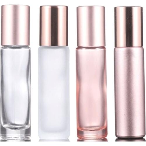 Set of 4 Essential/basic Oil Bottles 10ml Roll on glass Roller Ball Massager essence Perfume Refillable Empty Bottle Container