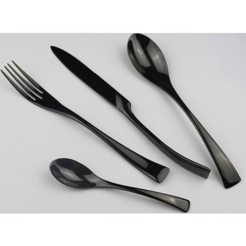 4-Piece Shiny Mirror Black Cutlery Dinnerware Set Tableware Flatware 18/10 Stainless Steel Dinner Set Knife Fork Spoon Teaspoon
