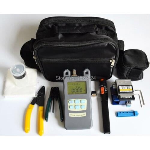 15 in 1 FTTH Fiber Optic Tool Kits with Fiber Cleaver -70~+10dBm Optical Power Meter Visual Fault Lcator 10mw and Stripper