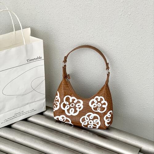 Niche Design Purses and Handbags Flower Graffiti Crocodile Pattern Handbag Women Flower Print PU Leather Trend Luxury Hang Bag