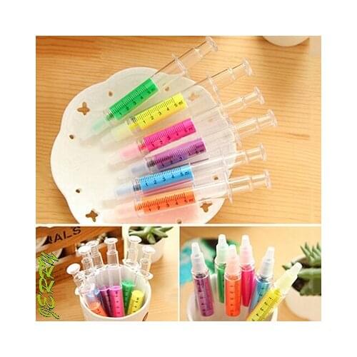 New Stationery Fluorescent Needle Tube Shape Fluorescent Note Number Pen Nit Writer Pen Creative Syringe Pen School Office