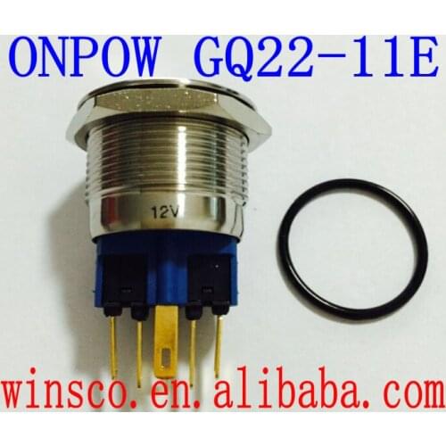 ONPOW 22mm 12V Tri-color LED Red ring illuminated Stainless steel Pushbutton switch (GQ22-11E/RGB/12V/S) CE, ROHS
